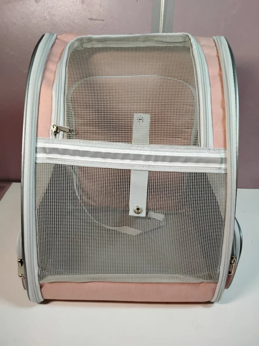 Pink Pet Carrier Backpack Breathable Mesh Small Dog Cat Travel Bag Foldable